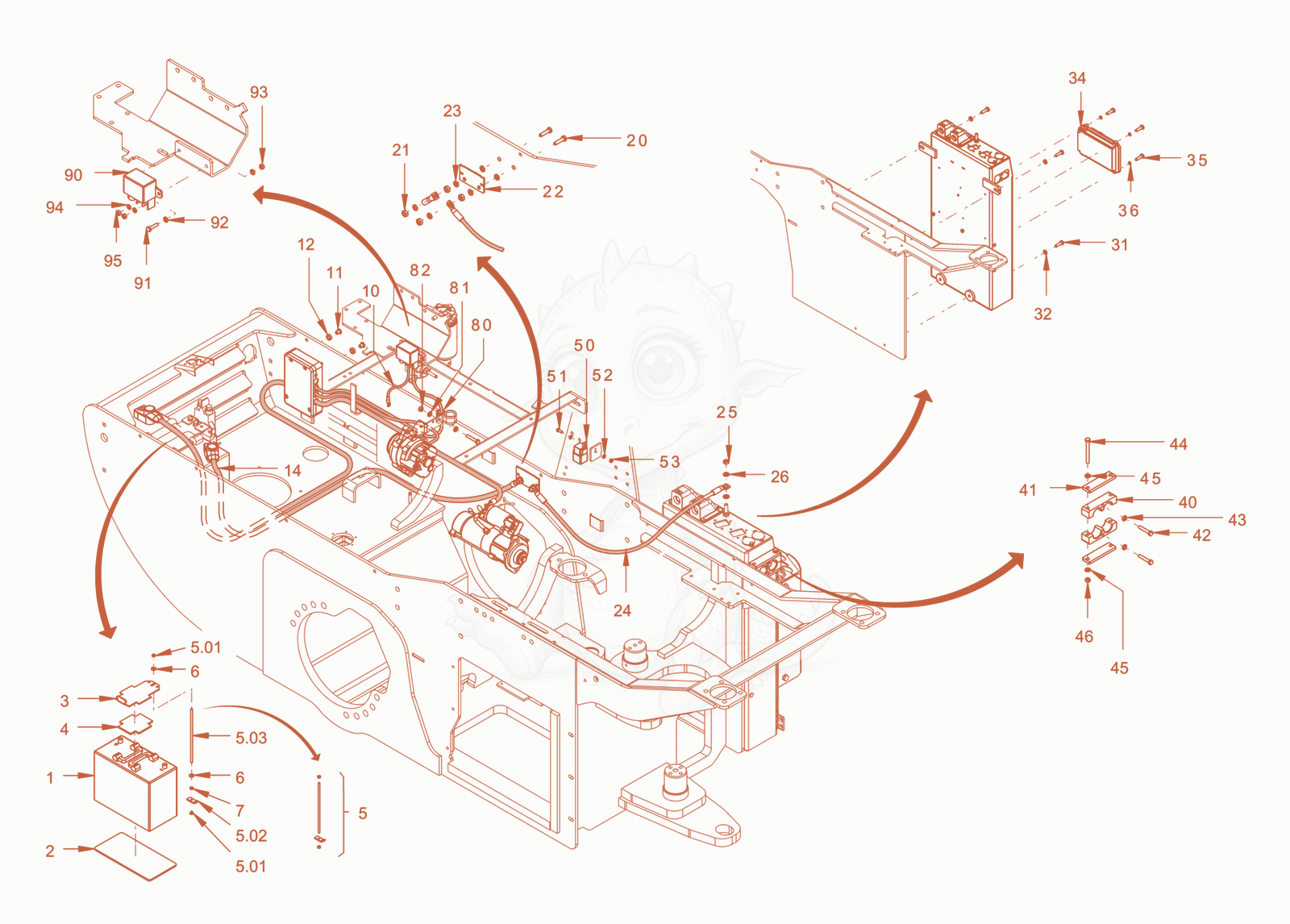 Exploded parts diagram of the Electrical System of a Wacker Neuson RC50P, with numbered balloons