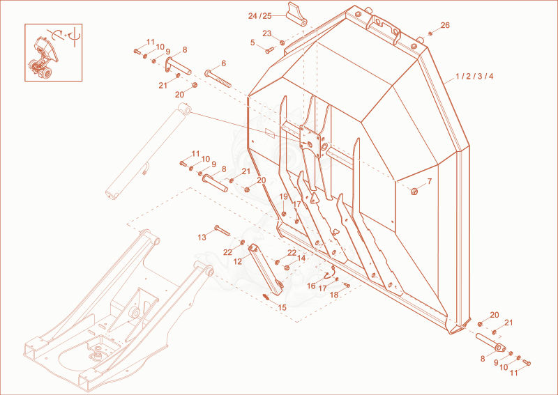 Exploded parts diagram of the skip (option) of a Wacker Neuson DW30, with numbered balloons