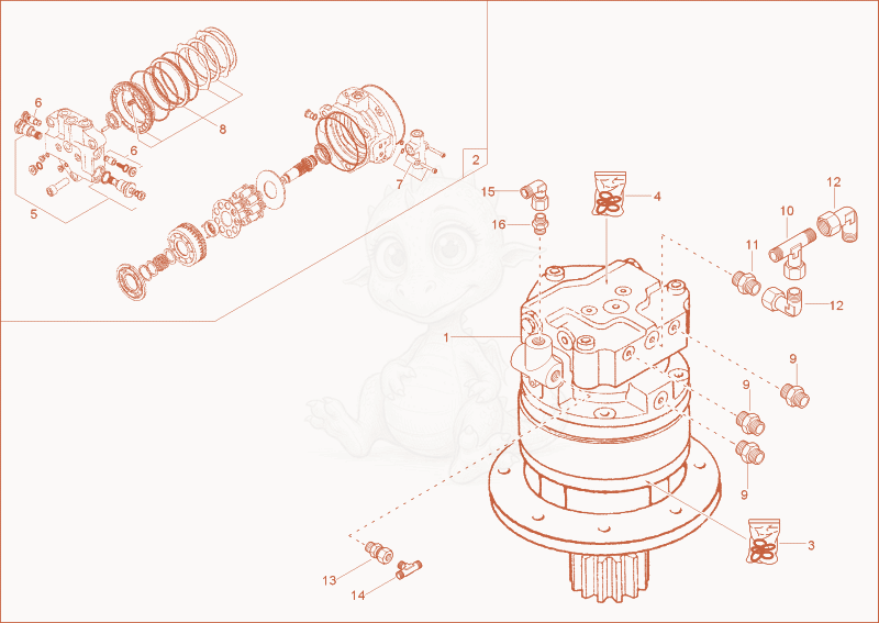 Exploded parts diagram of the swivel drive of a Wacker Neuson 3703RD, with numbered balloons