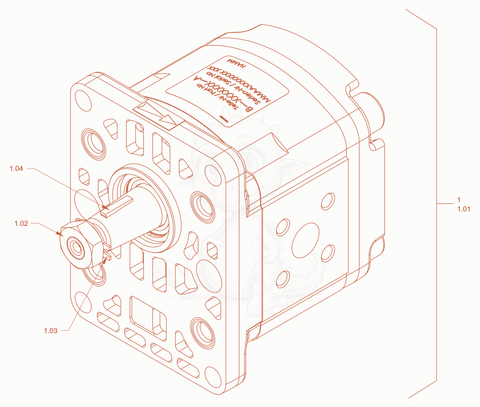 Exploded parts diagram of the pump (hydraulic steering system) of a Wacker Neuson RD40-130.3, with numbered balloons