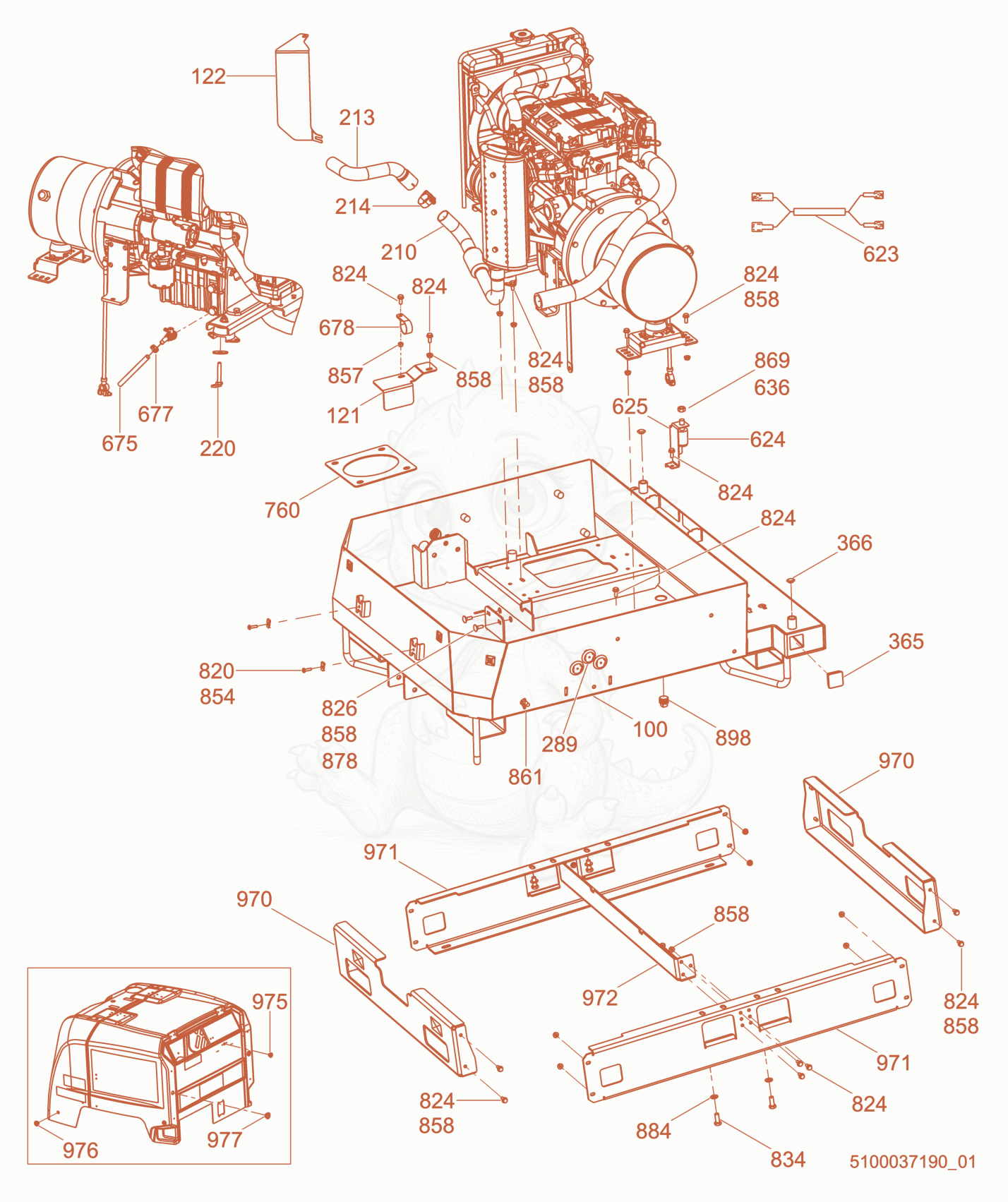 Exploded parts diagram of the Option-Containment Skid Assembly of a Wacker Neuson LTV6L, with numbered balloons