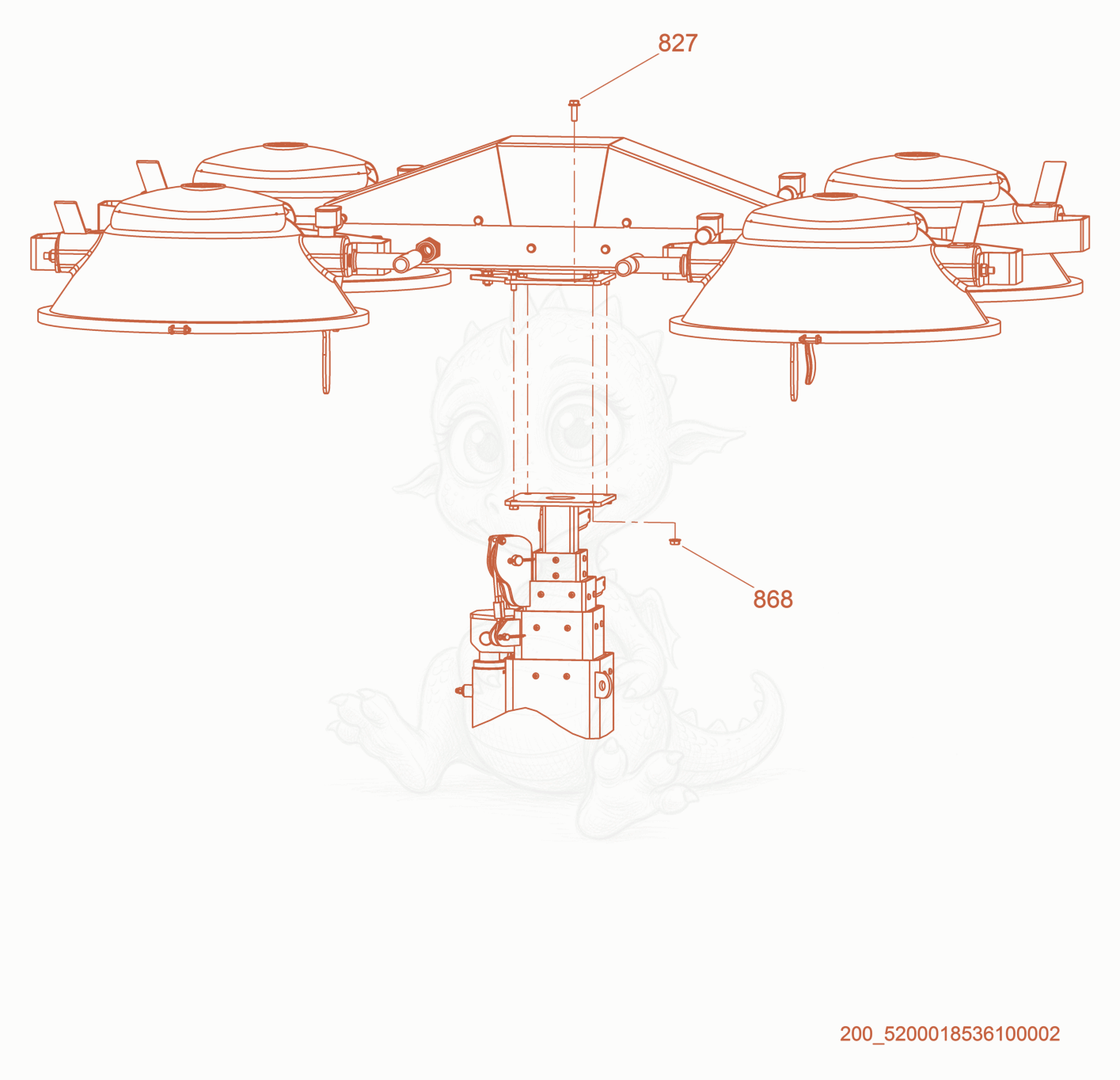 Exploded parts diagram of the Light fixture of a Wacker Neuson LTN8K-VS, with numbered balloons