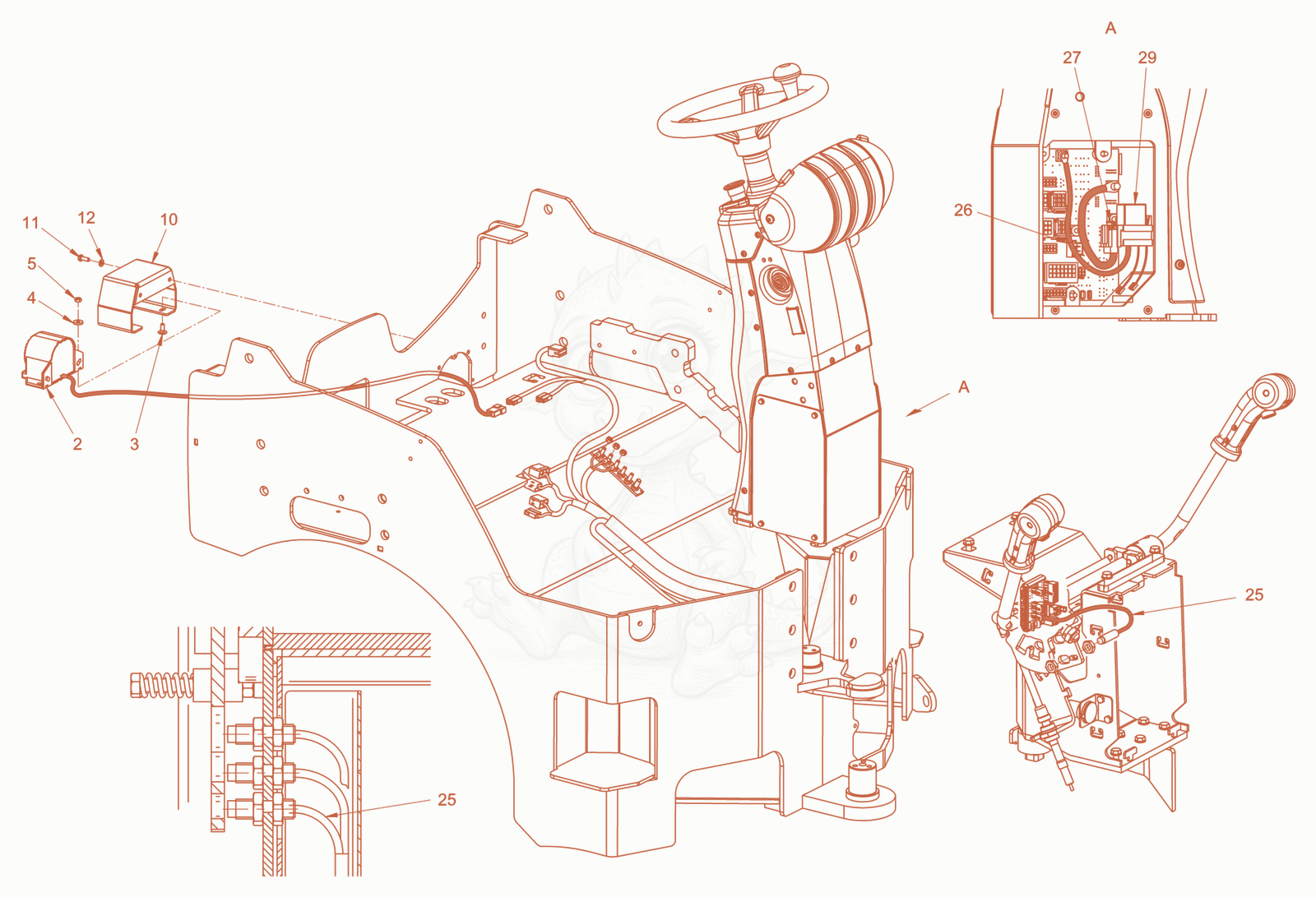 Exploded parts diagram of the back-up alarm self adjusting of a Wacker Neuson RD24-100C.3, with numbered balloons