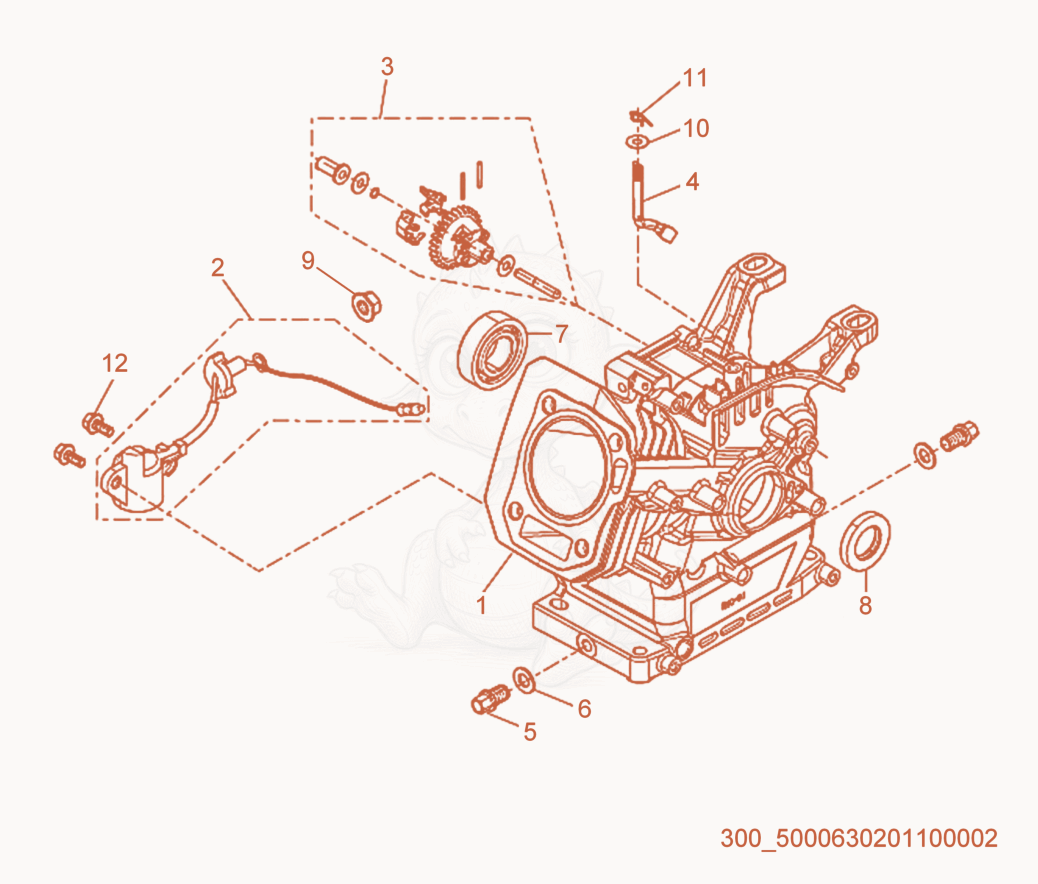 Exploded parts diagram of the Crankcase of a Wacker Neuson MG3SD, with numbered balloons
