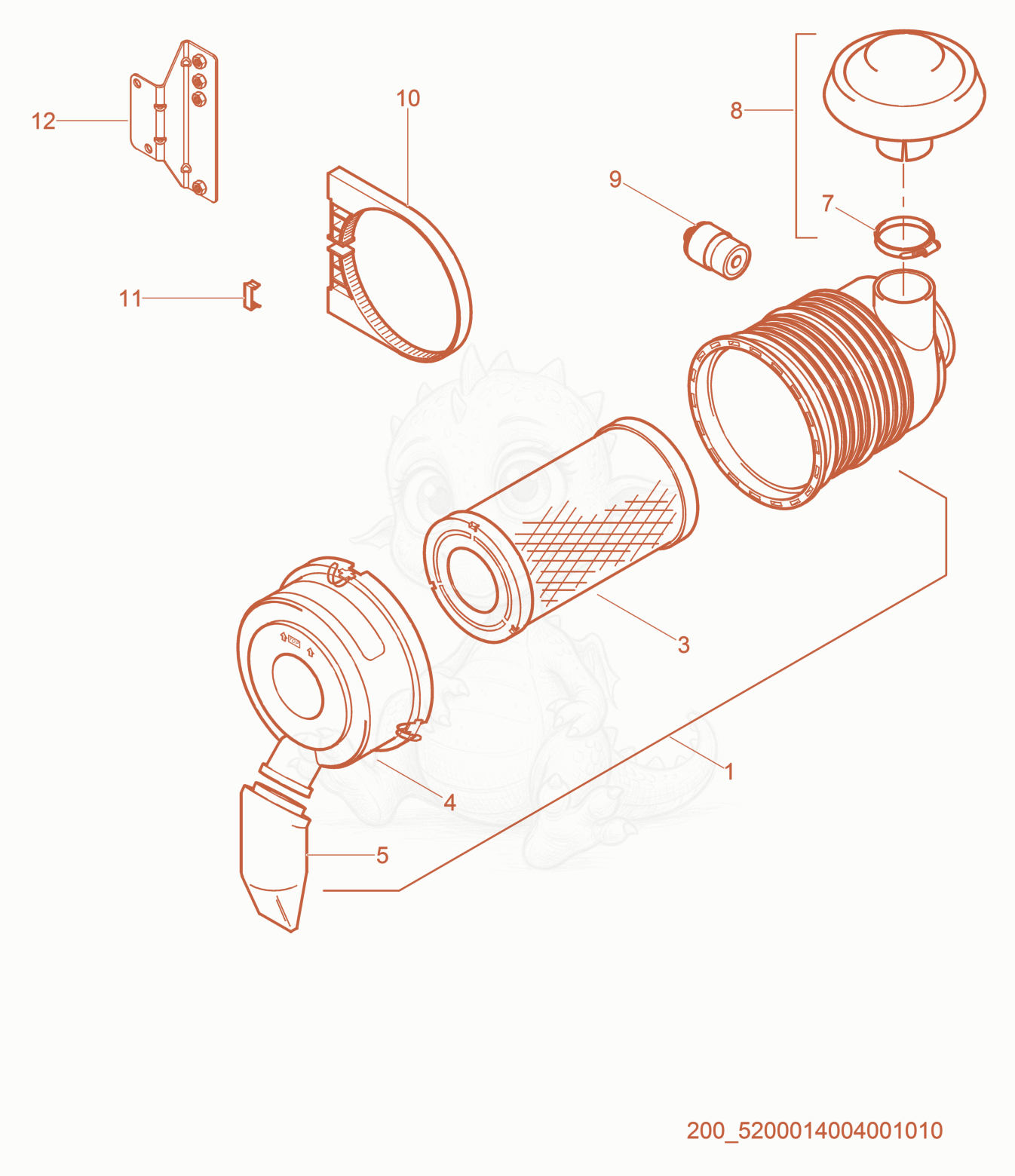 Despiece del Air Cleaner cpl. de una máquina Wacker Neuson G60, con globos numerados