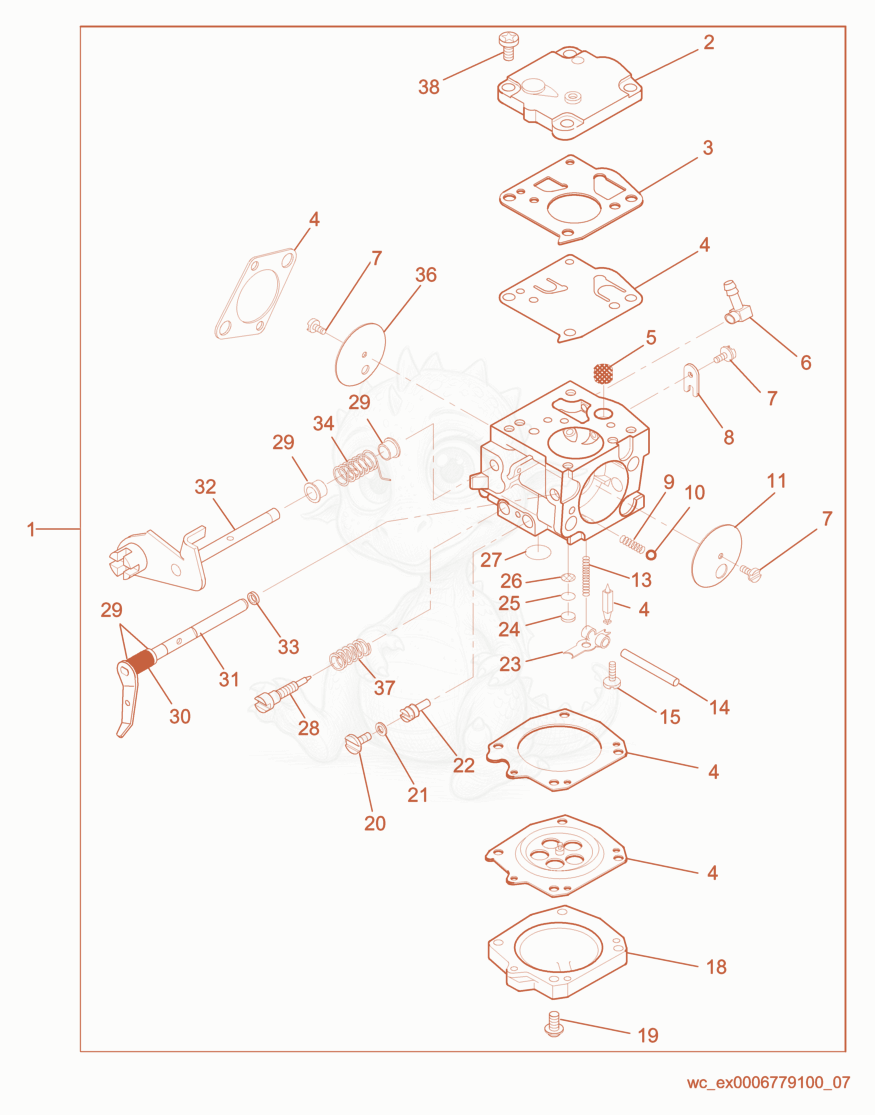Exploded parts diagram of the Carburetor cpl. of a Wacker Neuson BS60Y, with numbered balloons