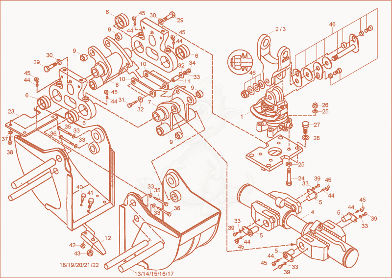 Exploded parts diagram of the 2 bowl gripper of a Wacker Neuson 5001RDV, with numbered balloons