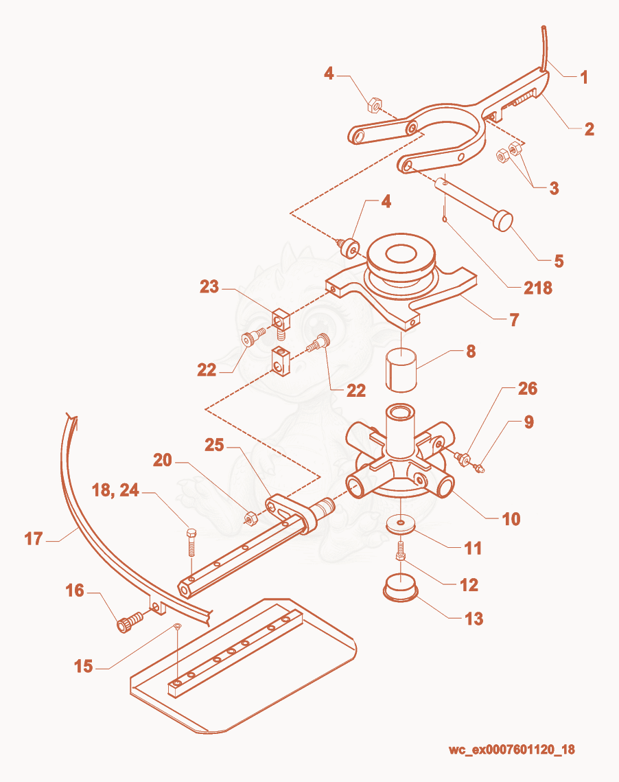 Despiece del Blade Mechanism de una máquina Wacker Neuson CT48AVP, con globos numerados