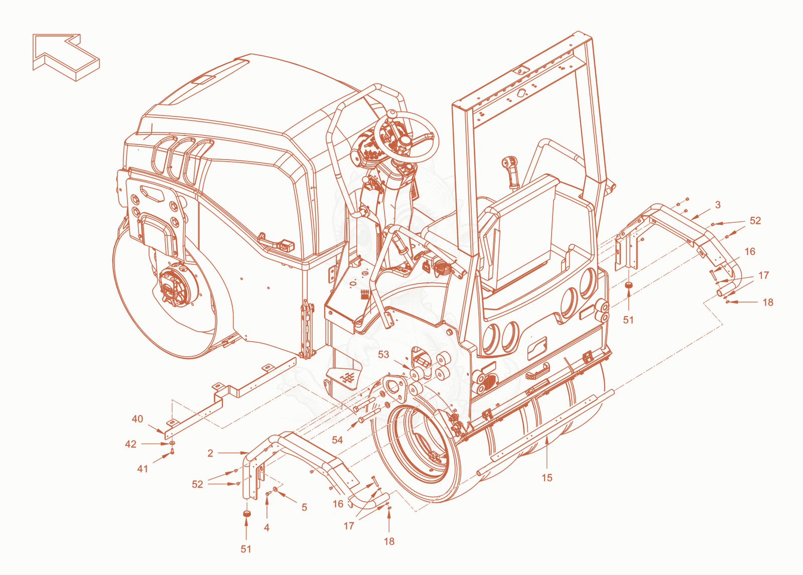 Exploded parts diagram of the thermal aprons of a Wacker Neuson RD24-100OUS, with numbered balloons