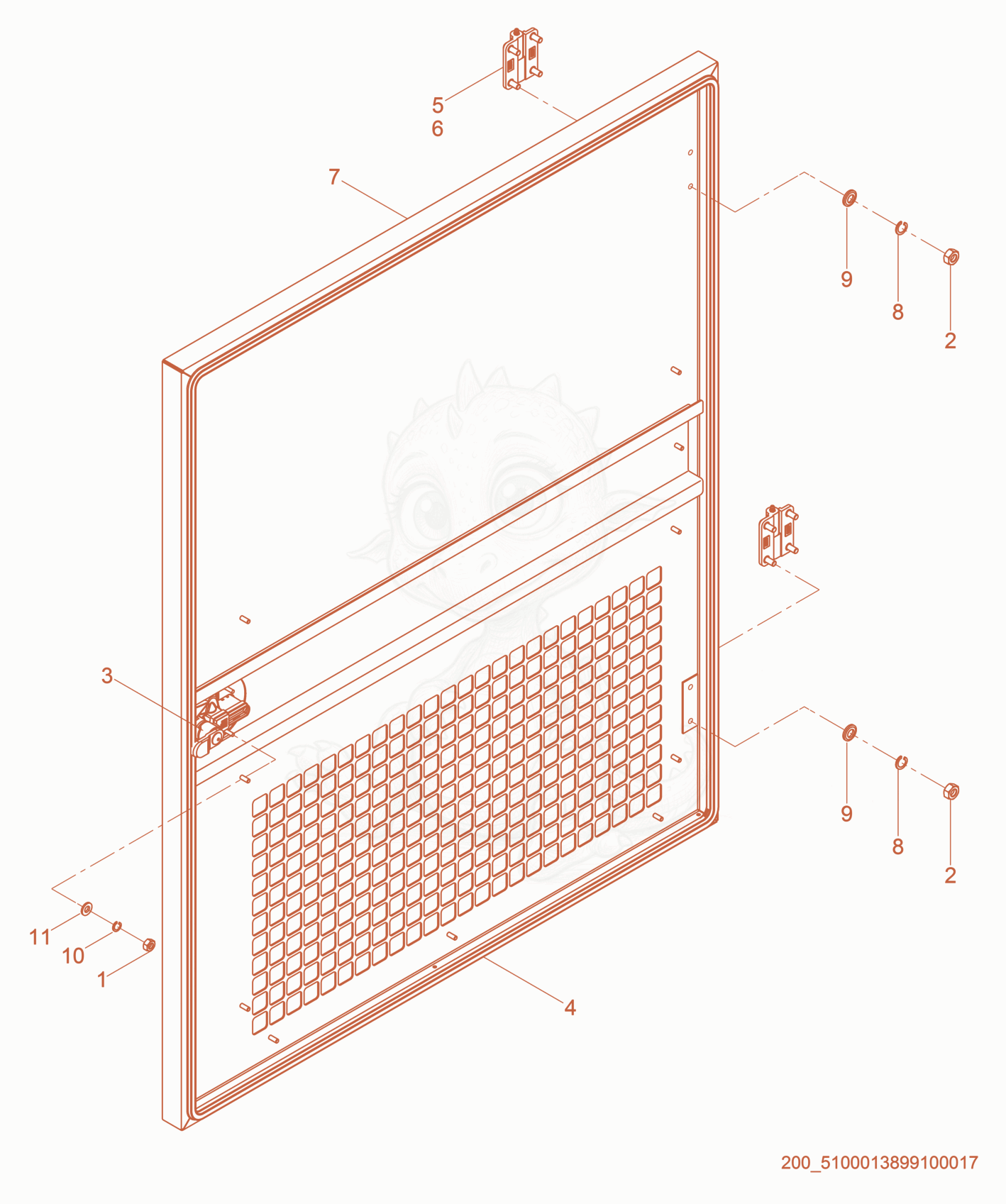Exploded parts diagram of the Right side door of a Wacker Neuson G625, with numbered balloons