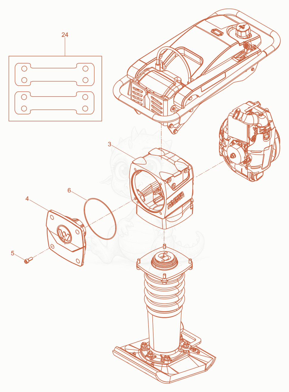 Exploded parts diagram of the Rammer of a Wacker Neuson BS50-211INO.BSZ, with numbered balloons