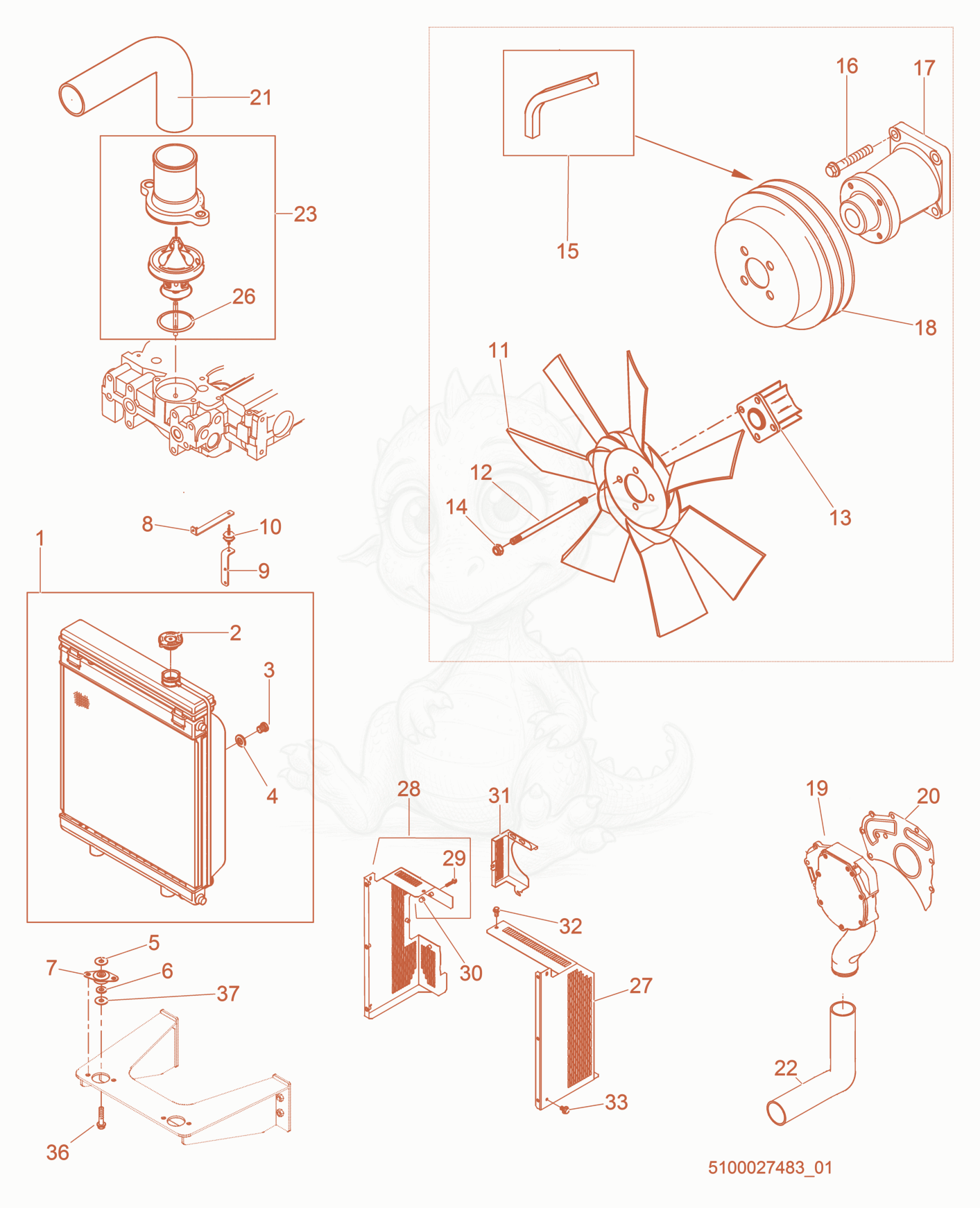 Exploded parts diagram of the Radiator Hoses of a Wacker Neuson G50, with numbered balloons