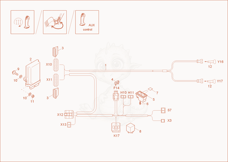 Despiece del WIRE HARNESS PROPORTIONAL CONTROL OPTION de una máquina Wacker Neuson 2404, con globos numerados