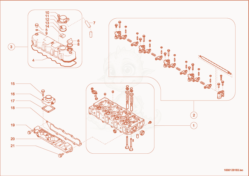 Exploded parts diagram of the cylinder head of a Wacker Neuson 280, with numbered balloons