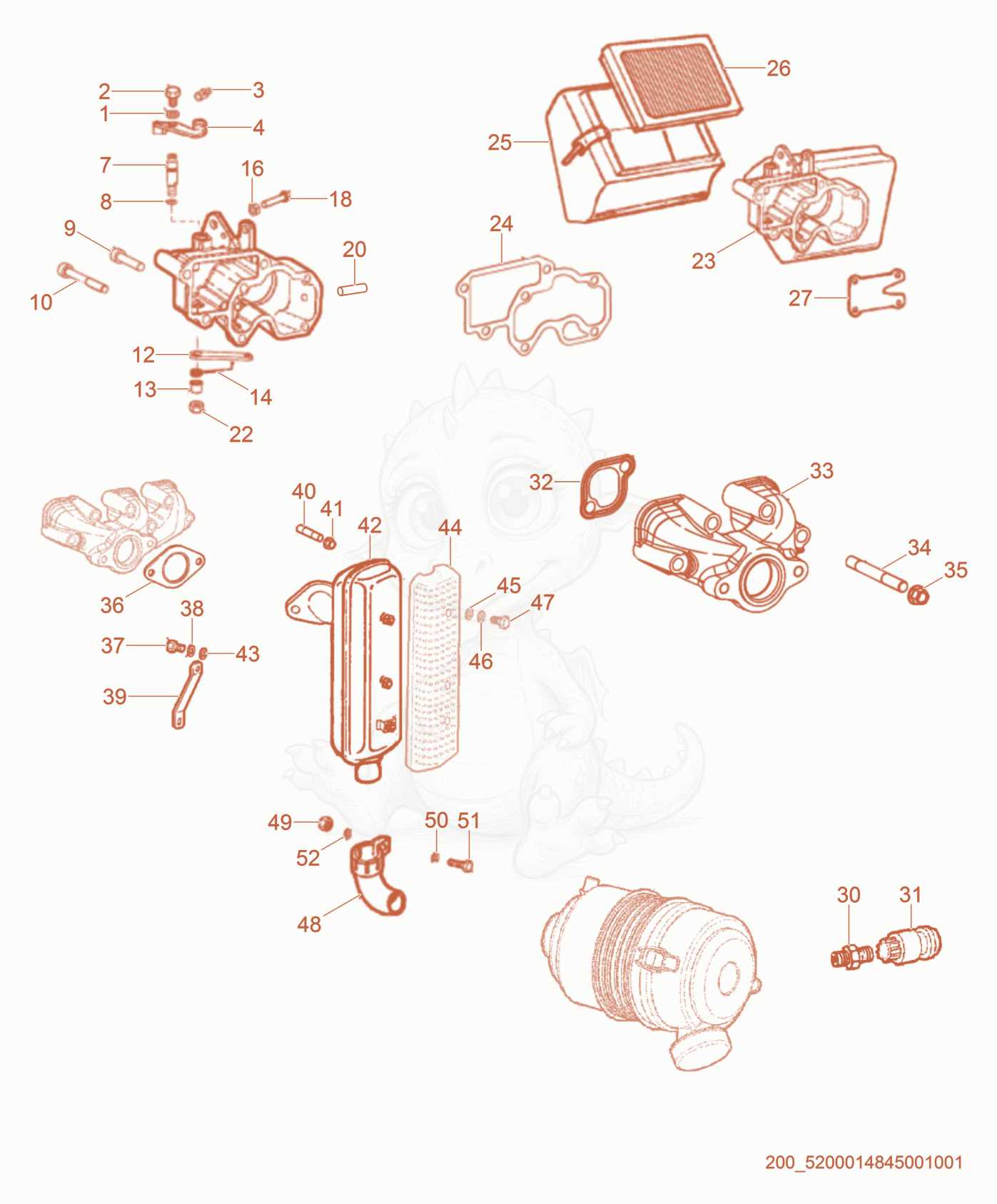 Exploded parts diagram of the Air Cleaner/Exhaust System/Manifolds of a Wacker Neuson PT6LT(I), with numbered balloons