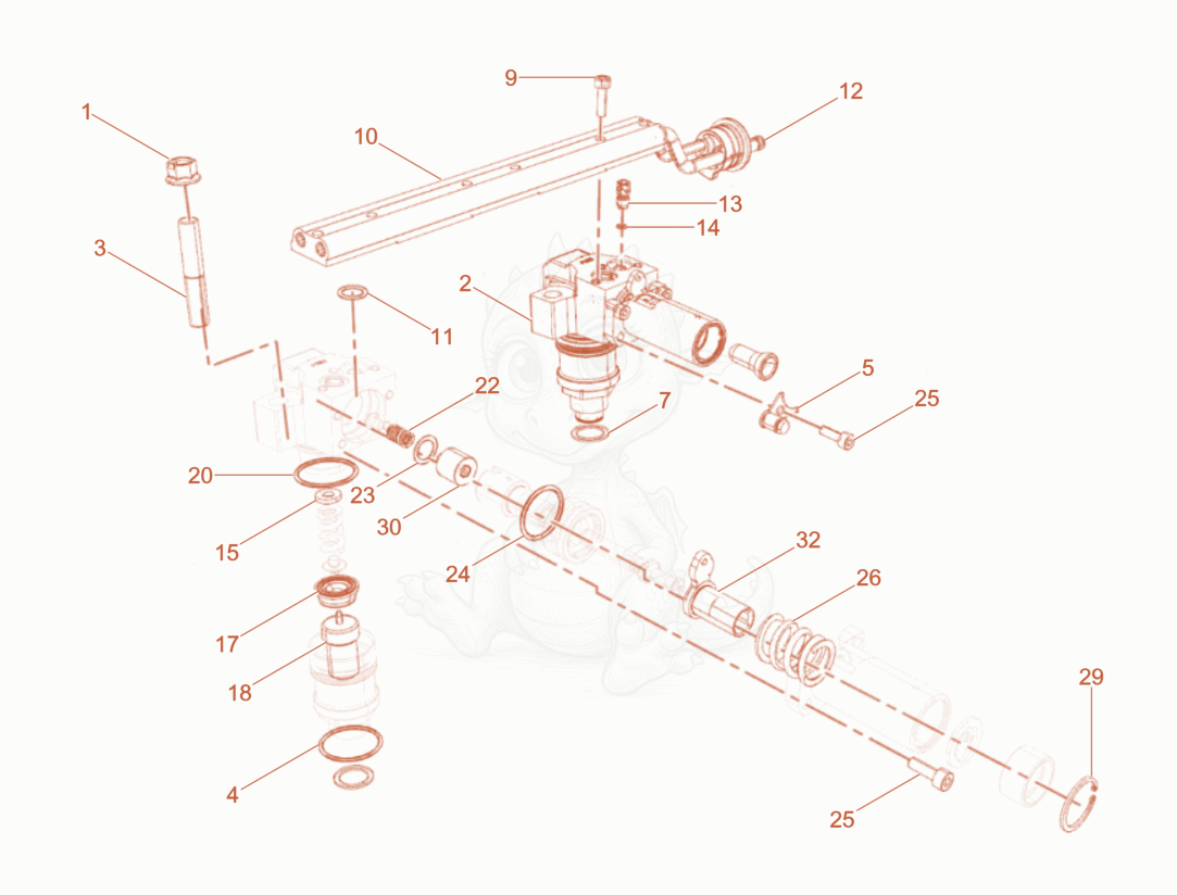 Despiece del Injection System de una máquina Wacker Neuson DPU110LEM870, con globos numerados