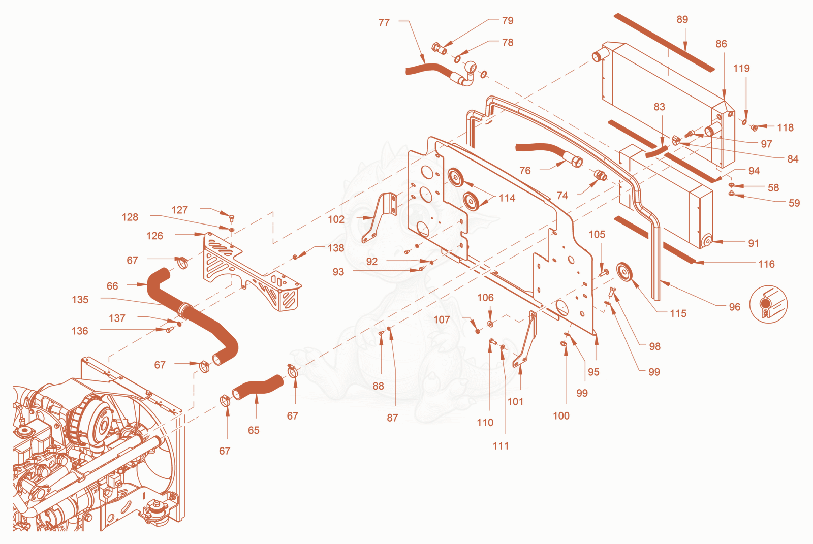 Exploded parts diagram of the cooling of a Wacker Neuson RD24-100O.3, with numbered balloons