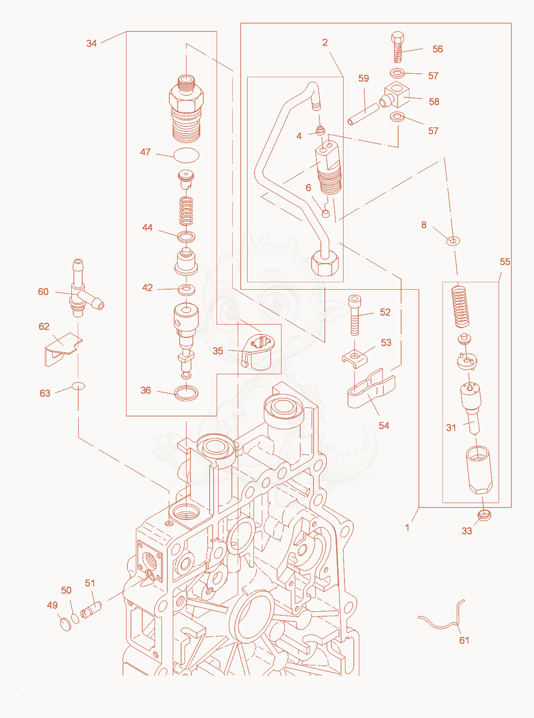 Exploded parts diagram of the Injection Equipment of a Wacker Neuson DPU3060H-TS, with numbered balloons