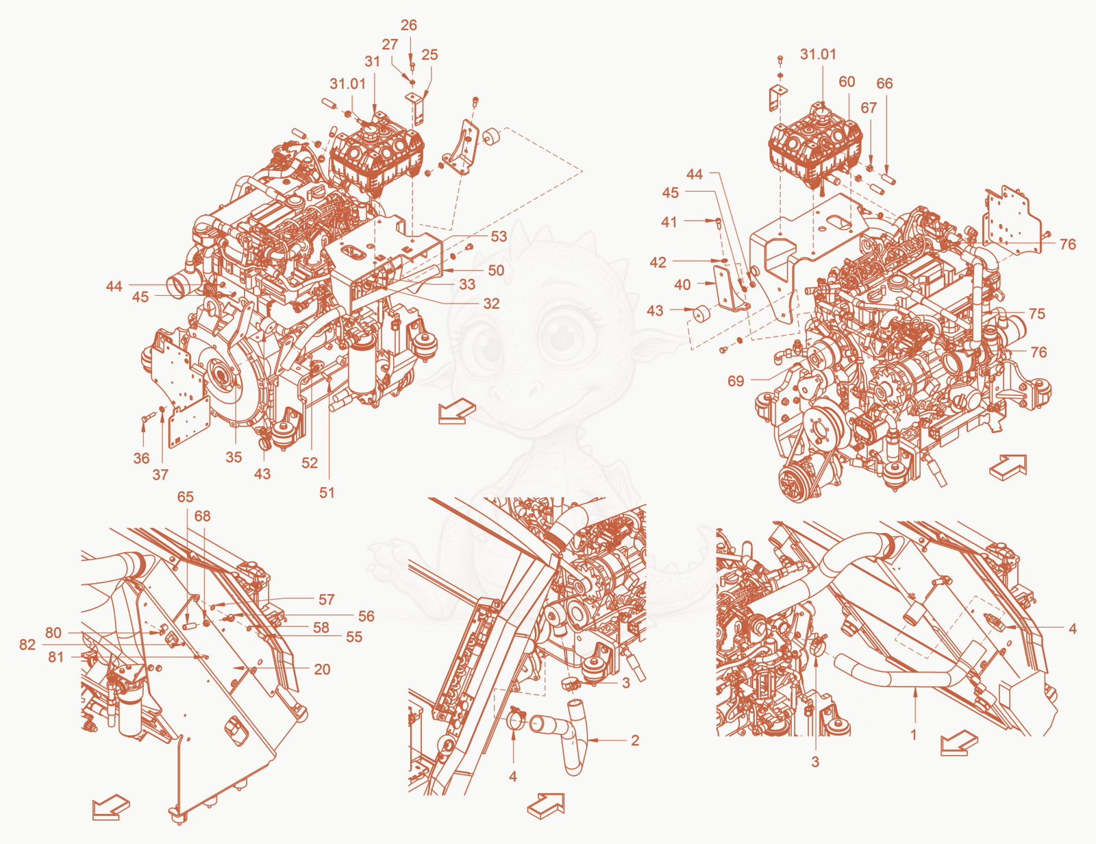 Exploded parts diagram of the cooling (engine/hydraulic oil) of a Wacker Neuson RC110, with numbered balloons