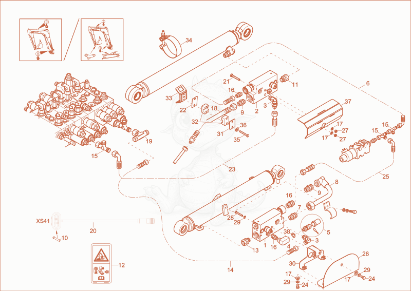 Exploded parts diagram of the OVERLAOD SYSTEM (OPTION) of a Wacker Neuson EZ38, with numbered balloons
