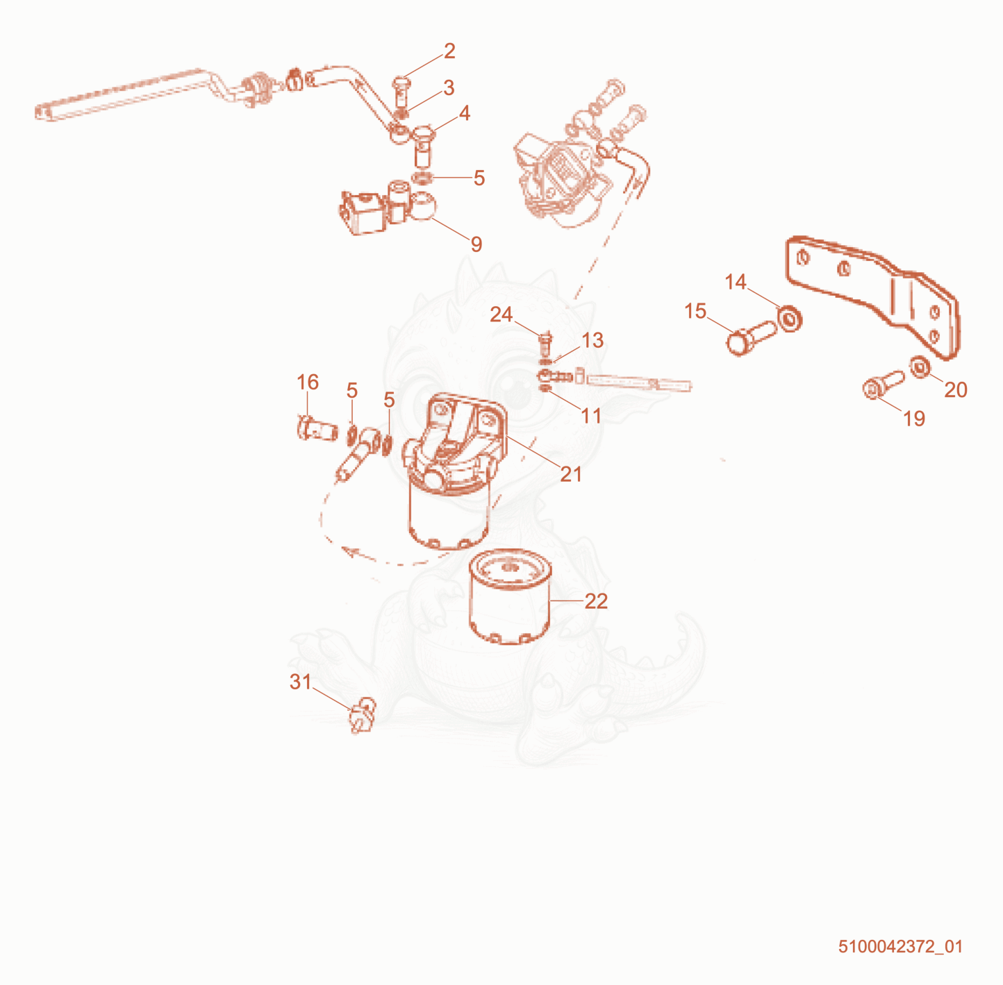 Exploded parts diagram of the Fuel Filter of a Wacker Neuson RTLX-SC3, with numbered balloons