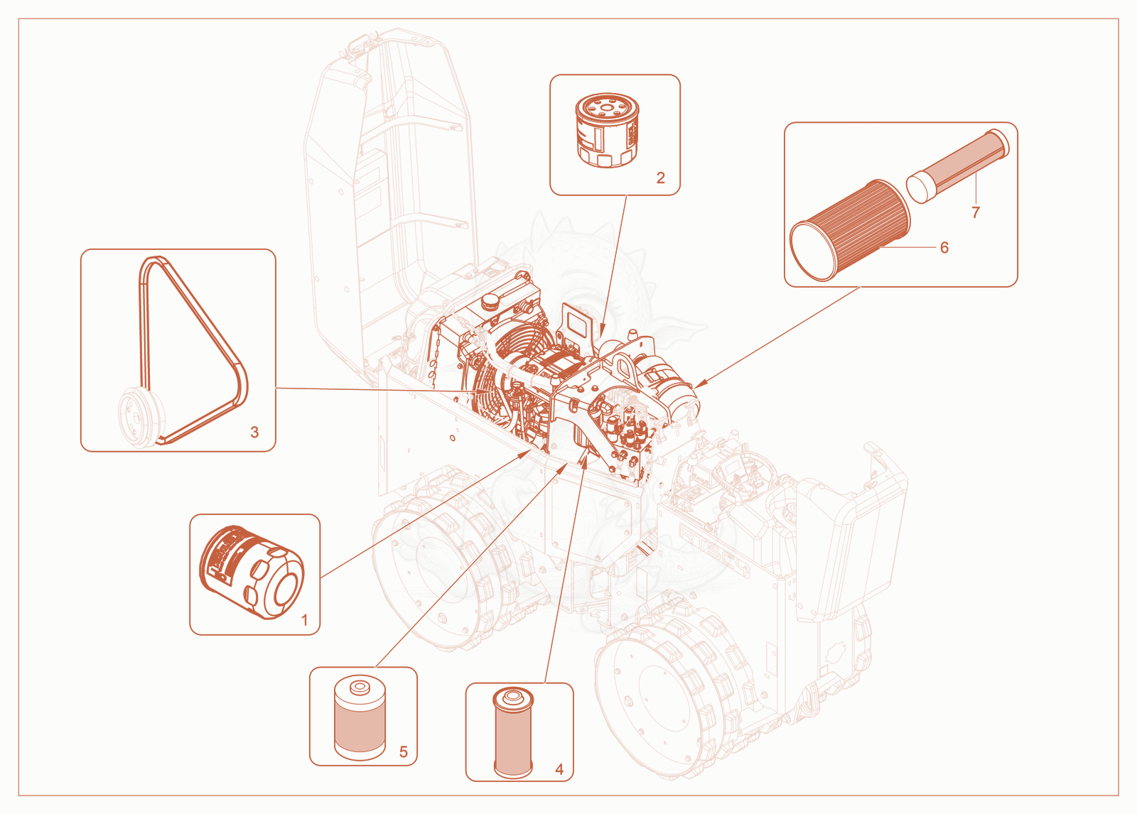 Despiece del Maintenance Items de una máquina Wacker Neuson HTC15, con globos numerados