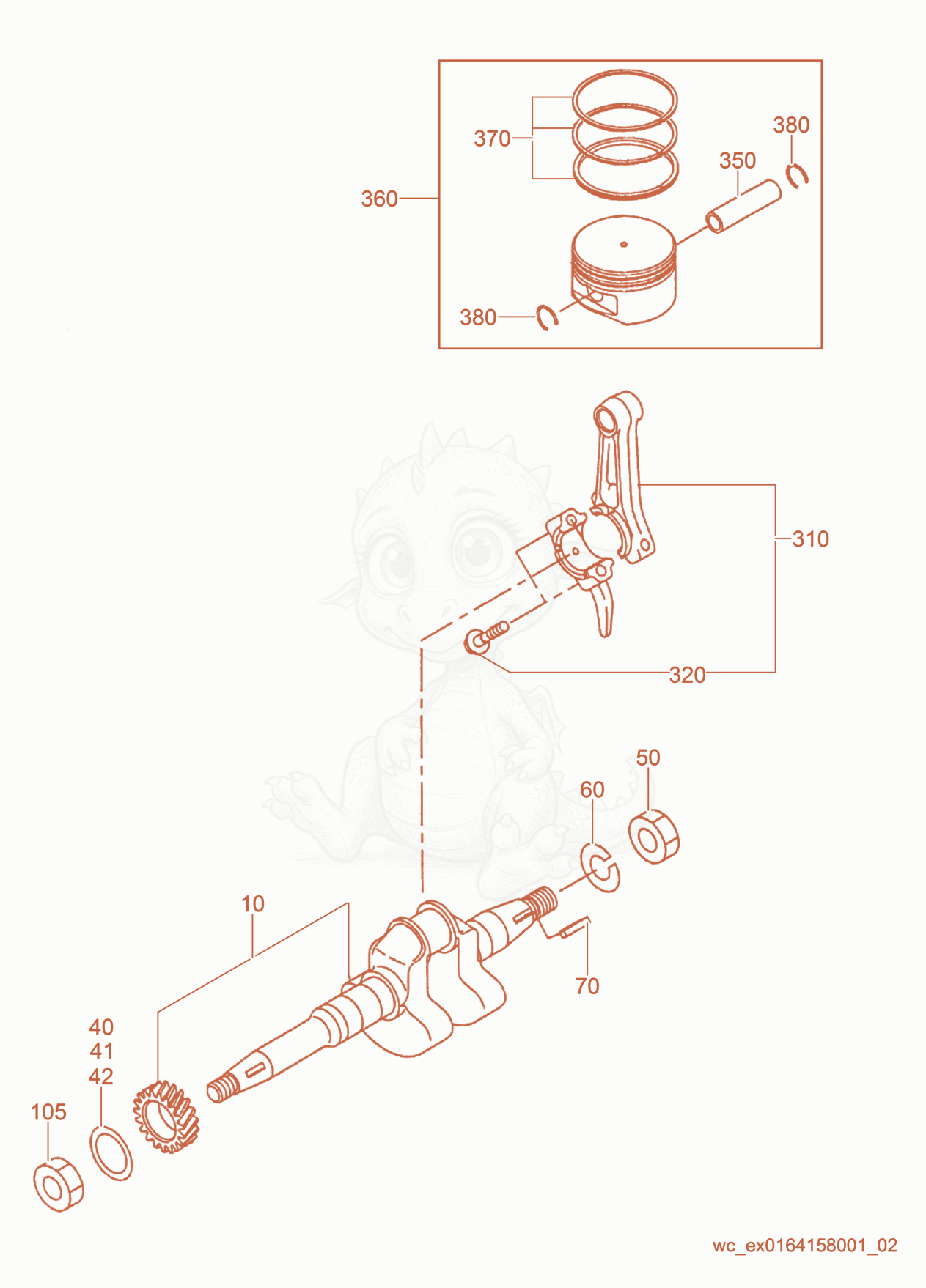 Exploded parts diagram of the Crankshaft/Piston of a Wacker Neuson BS60-4, with numbered balloons