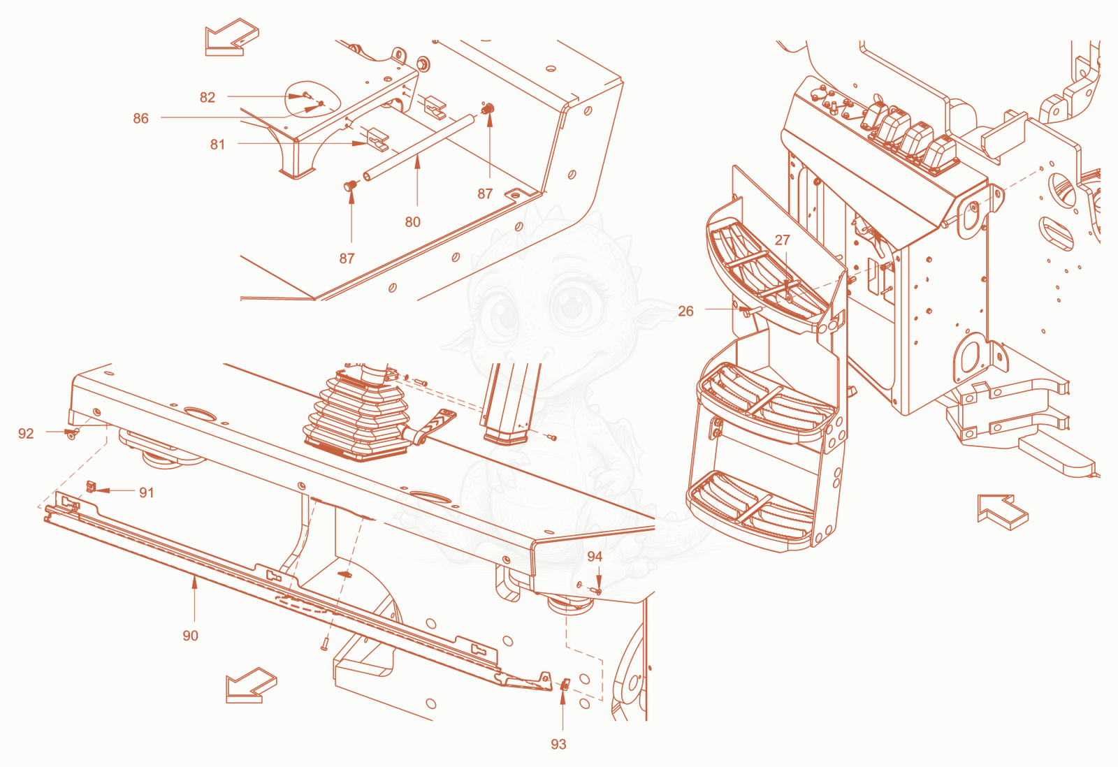 Exploded parts diagram of the canopies and covers of a Wacker Neuson RC110USROPS, with numbered balloons