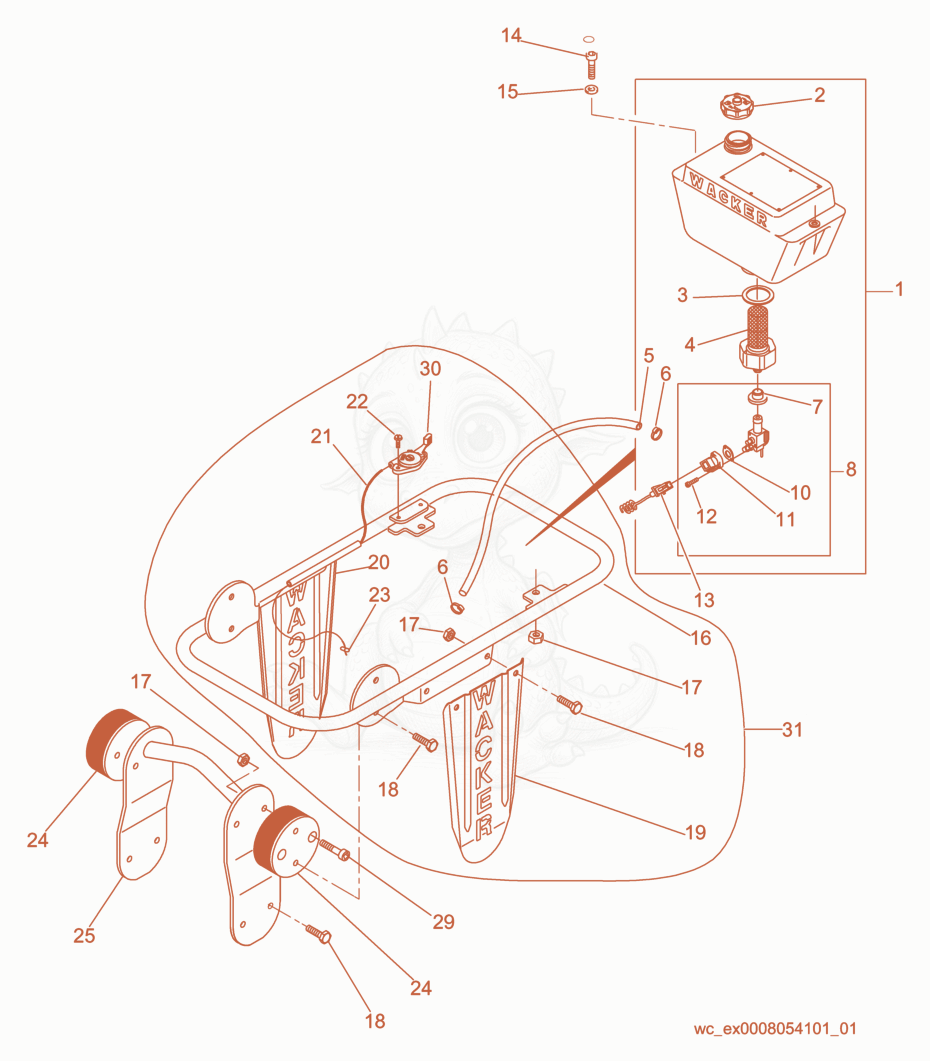 Exploded parts diagram of the Guide Handle cpl. of a Wacker Neuson BS52Y, with numbered balloons