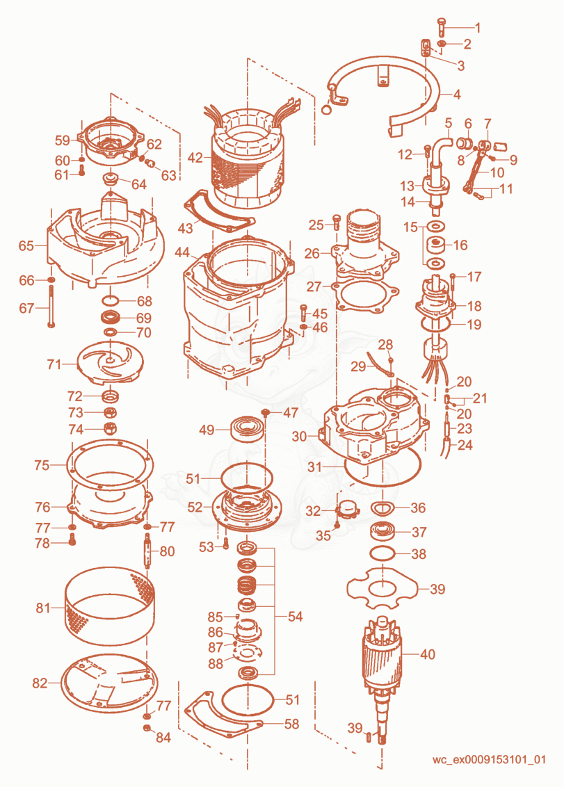 Exploded parts diagram of the Pump Components of a Wacker Neuson PS411003HF, with numbered balloons