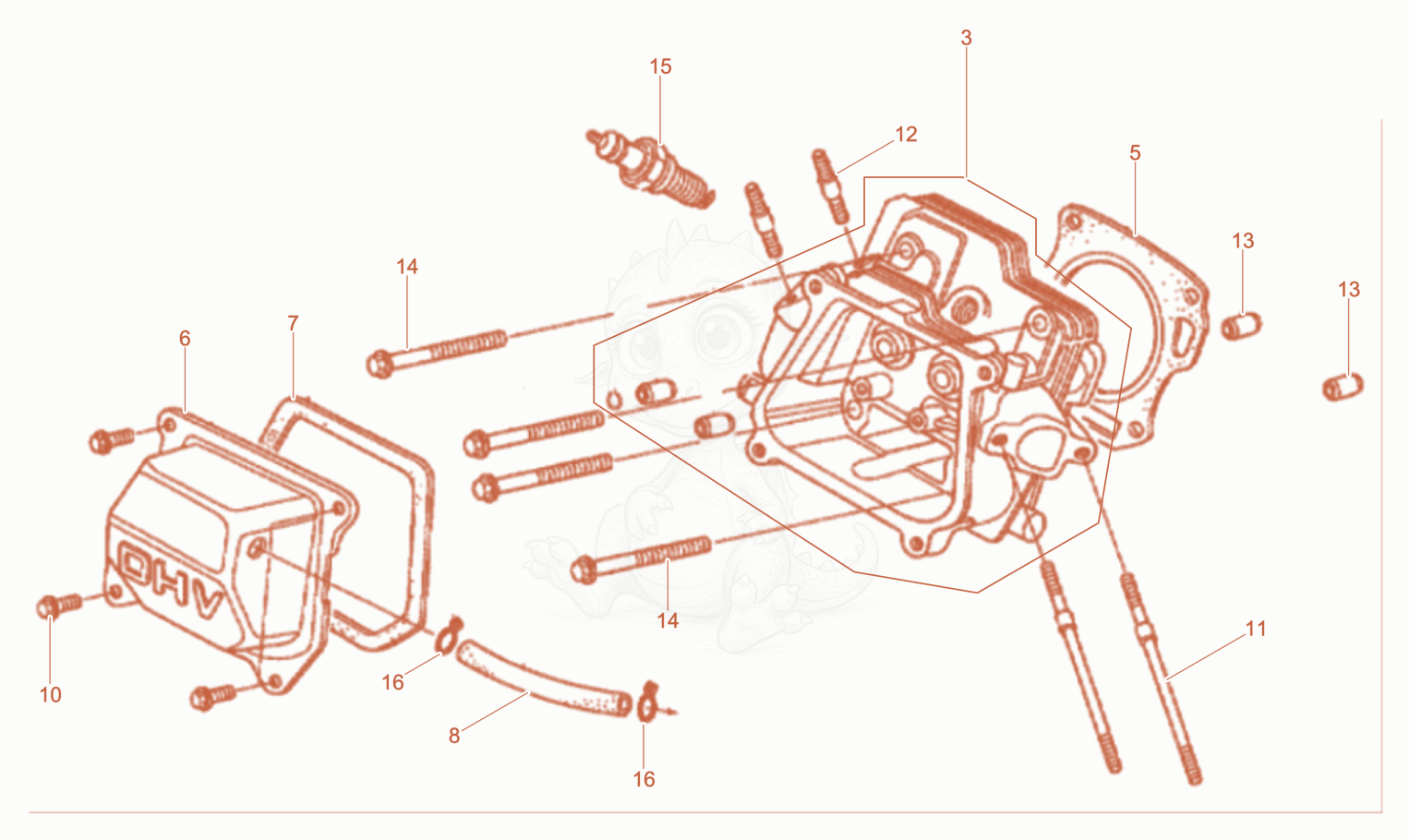 Exploded parts diagram of the Cylinder head of a Wacker Neuson WPKMAT, with numbered balloons