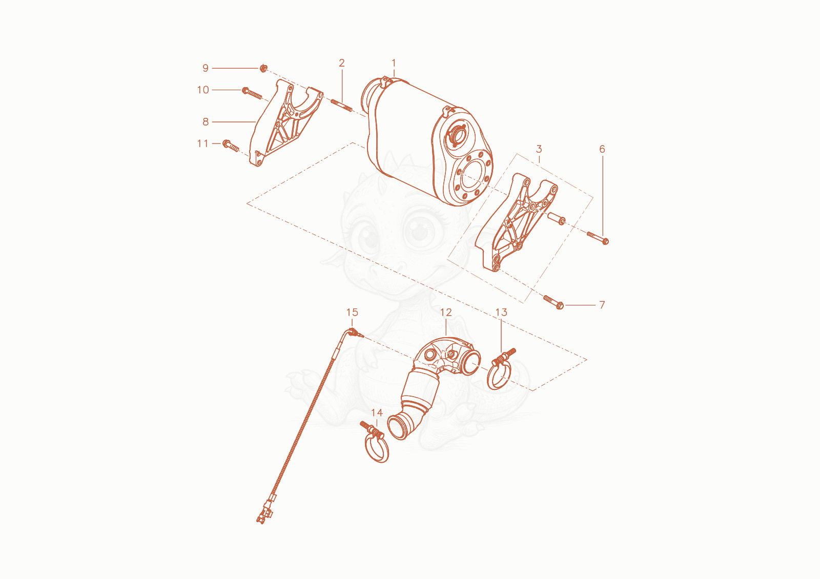 Exploded parts diagram of the catalysator of a Wacker Neuson WL60T4F, with numbered balloons