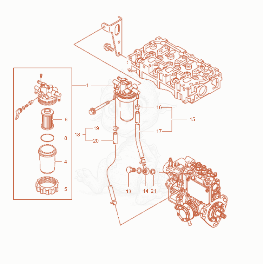 Exploded parts diagram of the Fuel pipe of a Wacker Neuson PT6Y, with numbered balloons
