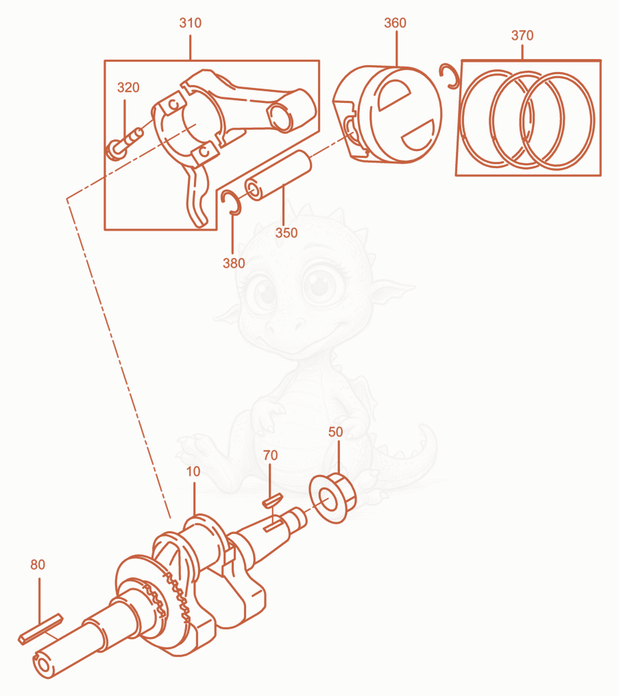 Despiece del Crankshaft-Piston de una máquina Wacker Neuson BPU2540, con globos numerados