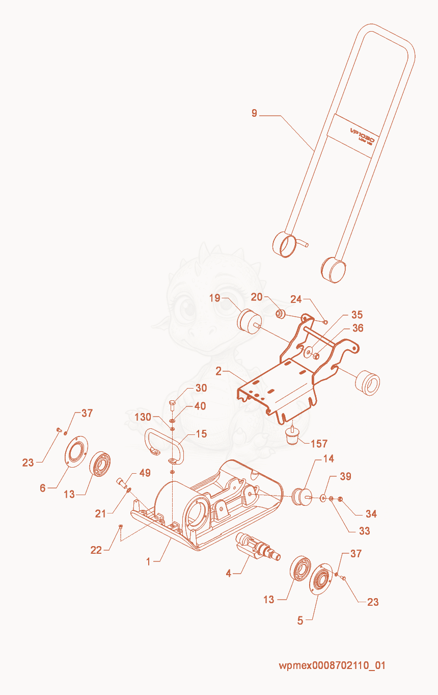 Exploded parts diagram of the Baseplate/Console cpl. of a Wacker Neuson VP1030R, with numbered balloons