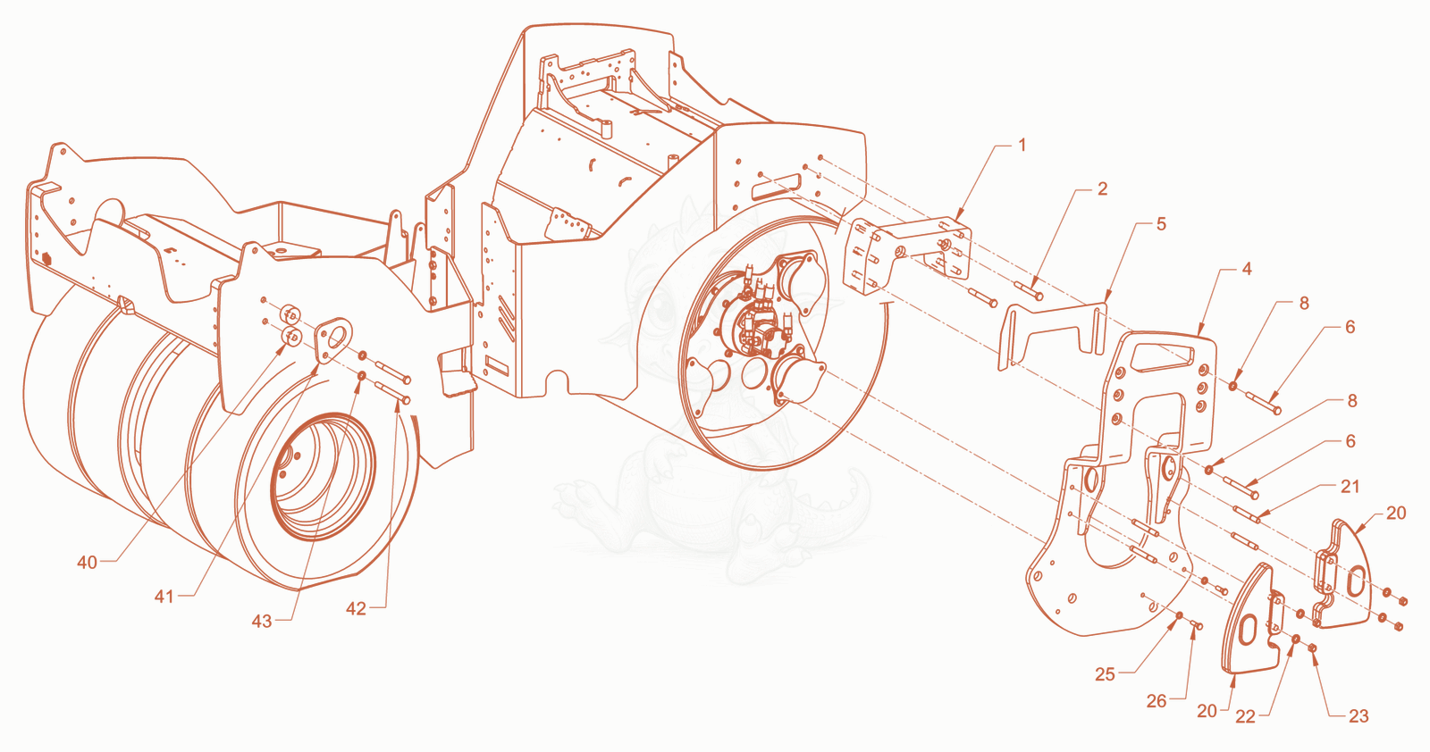 Exploded parts diagram of the mounting of a Wacker Neuson RD45-140CDPF, with numbered balloons
