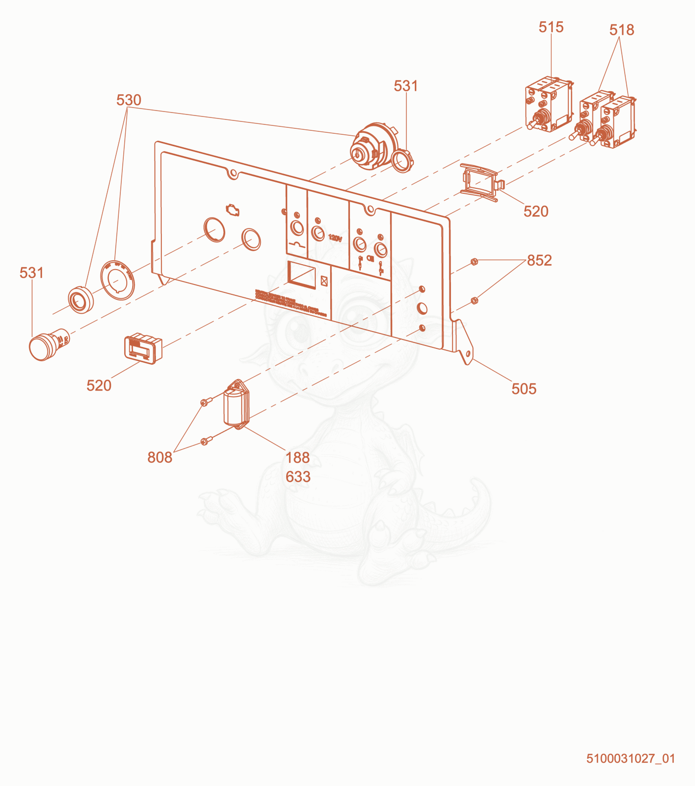Exploded parts diagram of the Control Panel of a Wacker Neuson LTV6K, with numbered balloons