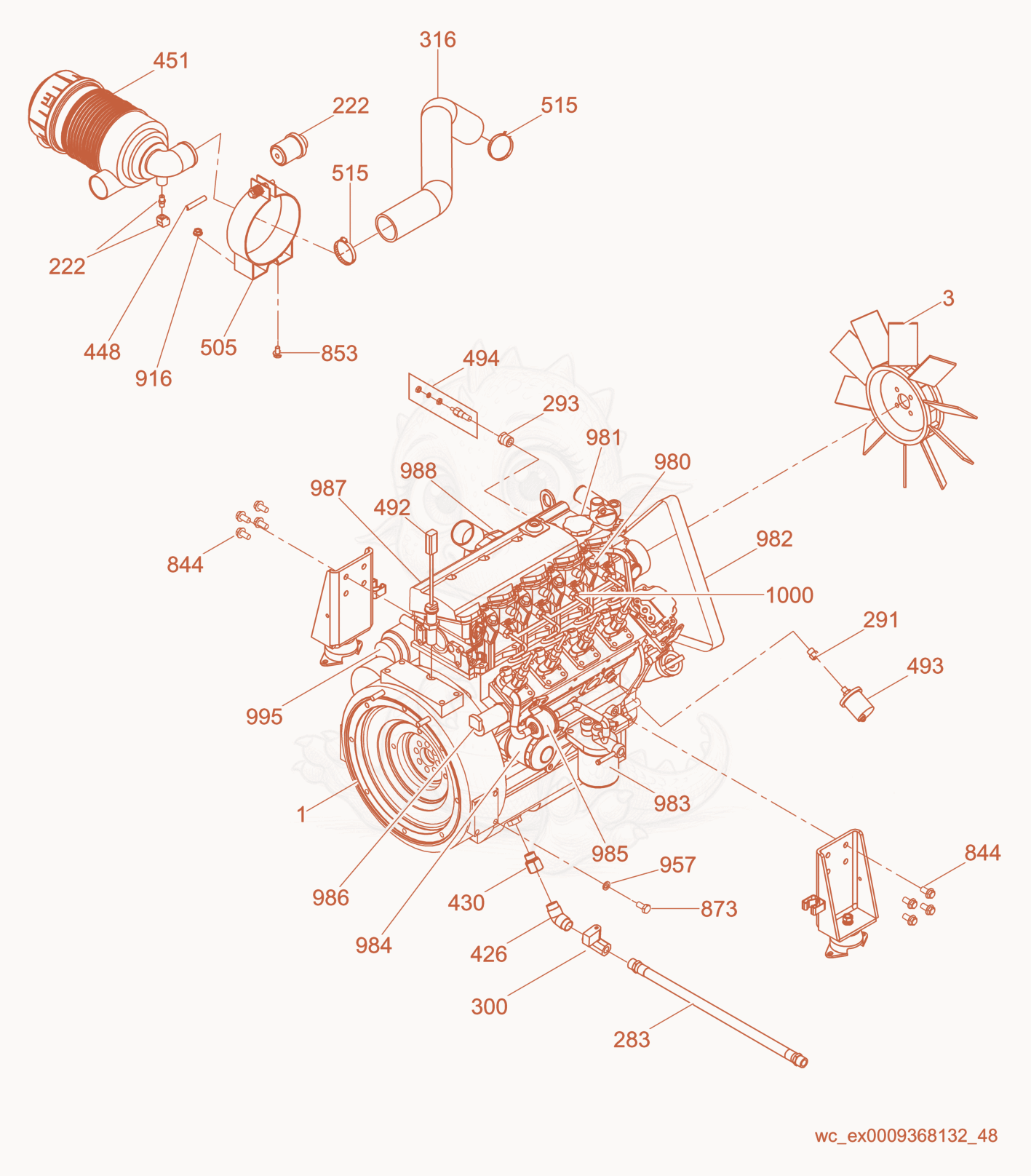 Exploded parts diagram of the Engine cpl. of a Wacker Neuson G25, with numbered balloons