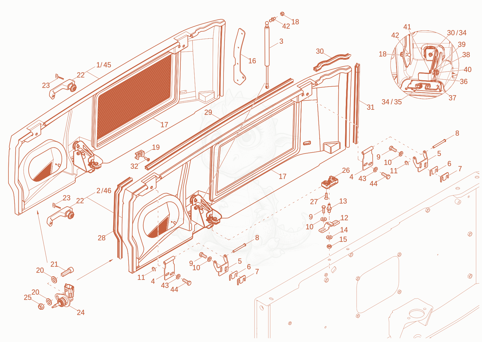 Exploded parts diagram of the Maintenance cover of a Wacker Neuson DV90-2, with numbered balloons