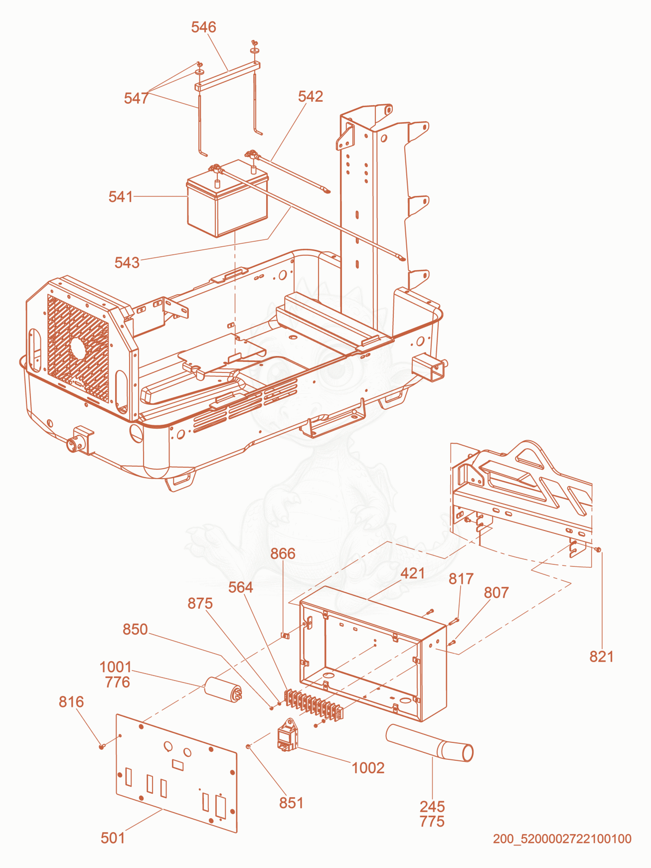 Exploded parts diagram of the Control Box/Battery of a Wacker Neuson LTN6K-VS, with numbered balloons