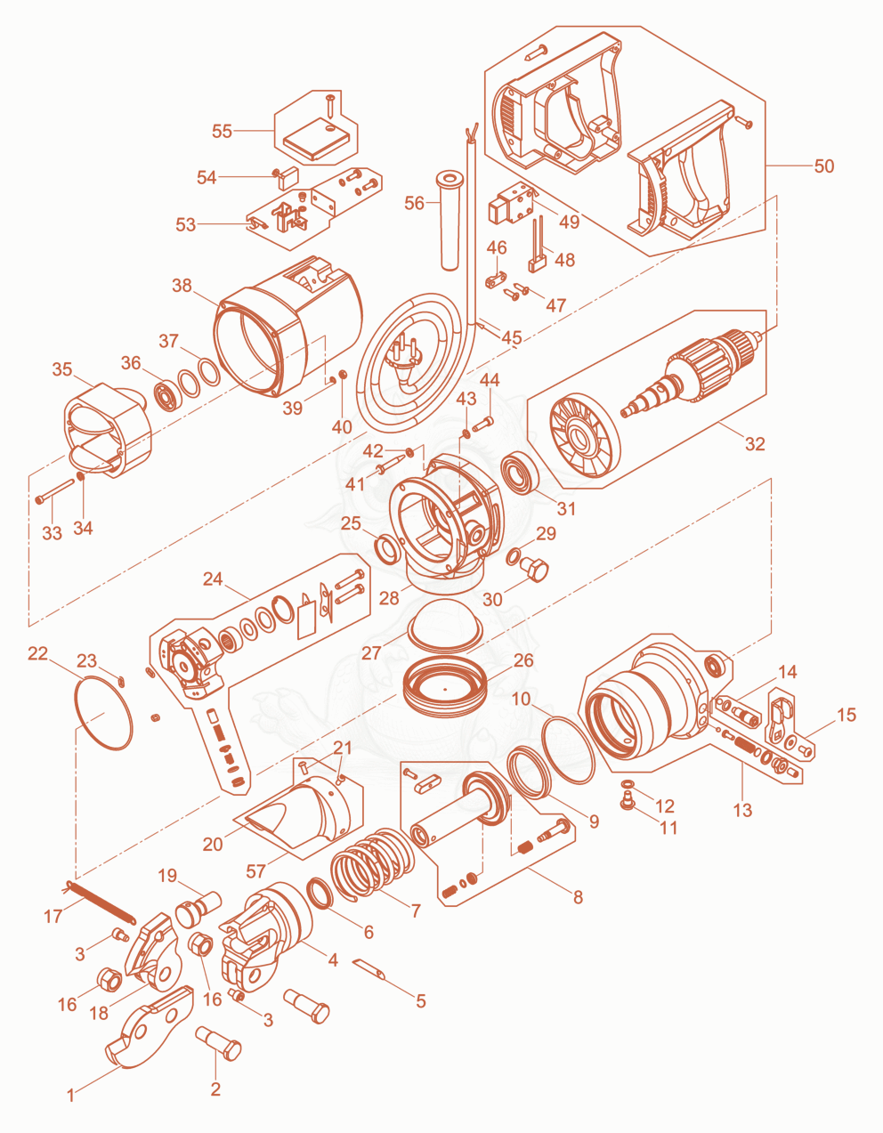 Exploded parts diagram of the Reinforcement Cutting Equipment of a Wacker Neuson RCP-12/115, with numbered balloons