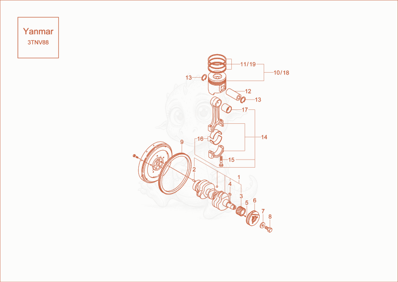 Despiece del CRANKSHAFT, PISTON option de una máquina Wacker Neuson DW30, con globos numerados