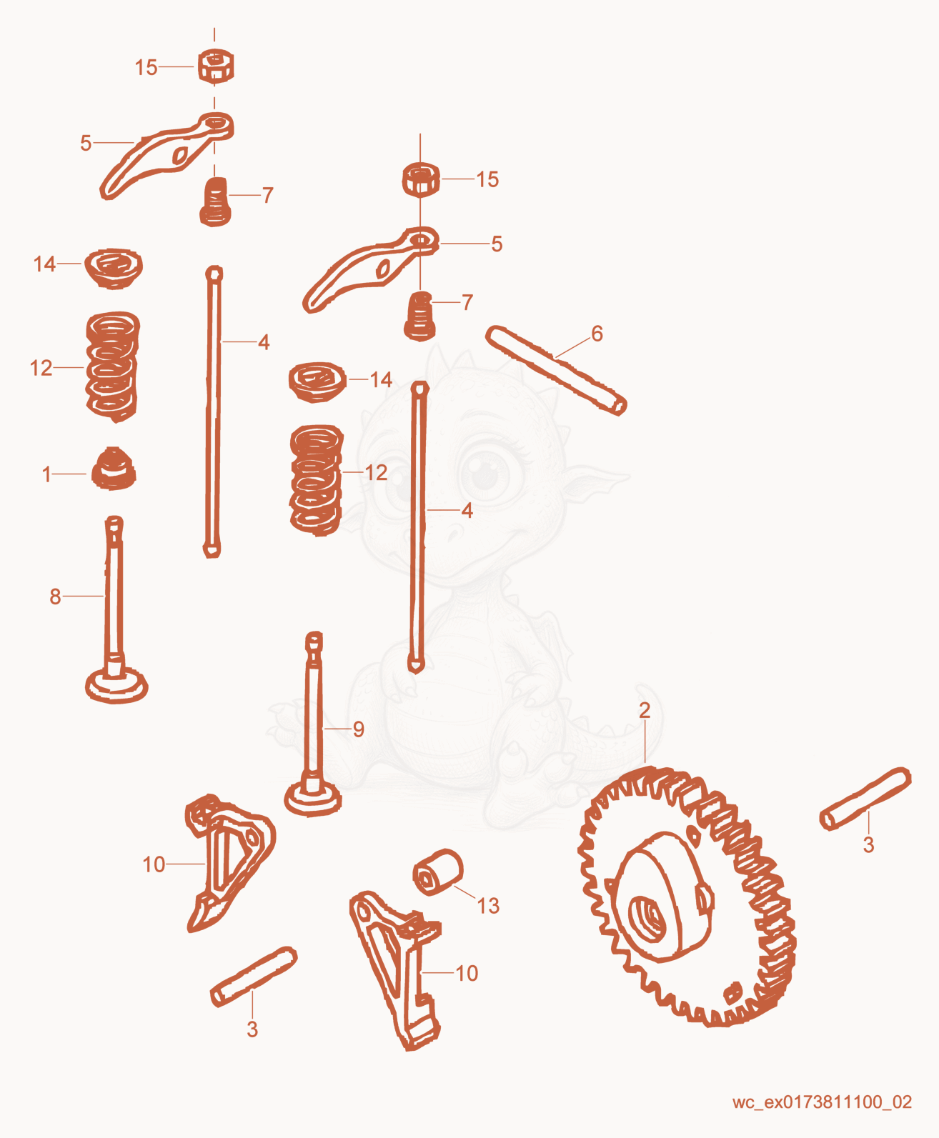 Exploded parts diagram of the Camshaft of a Wacker Neuson BV50A-PEU, with numbered balloons