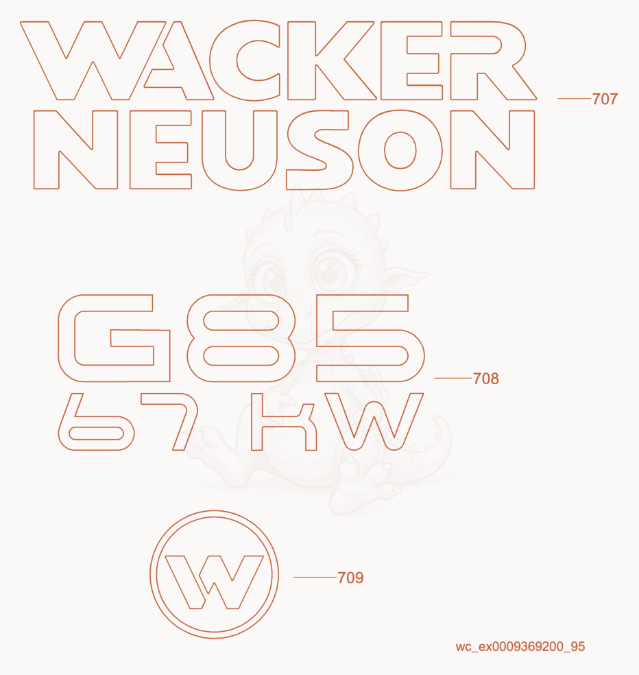 Exploded parts diagram of the Labels of a Wacker Neuson G85, with numbered balloons