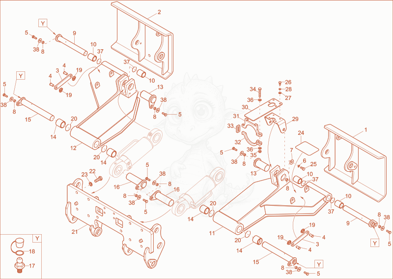 Exploded parts diagram of the Stabilizers front (Option) of a Wacker Neuson EW100, with numbered balloons