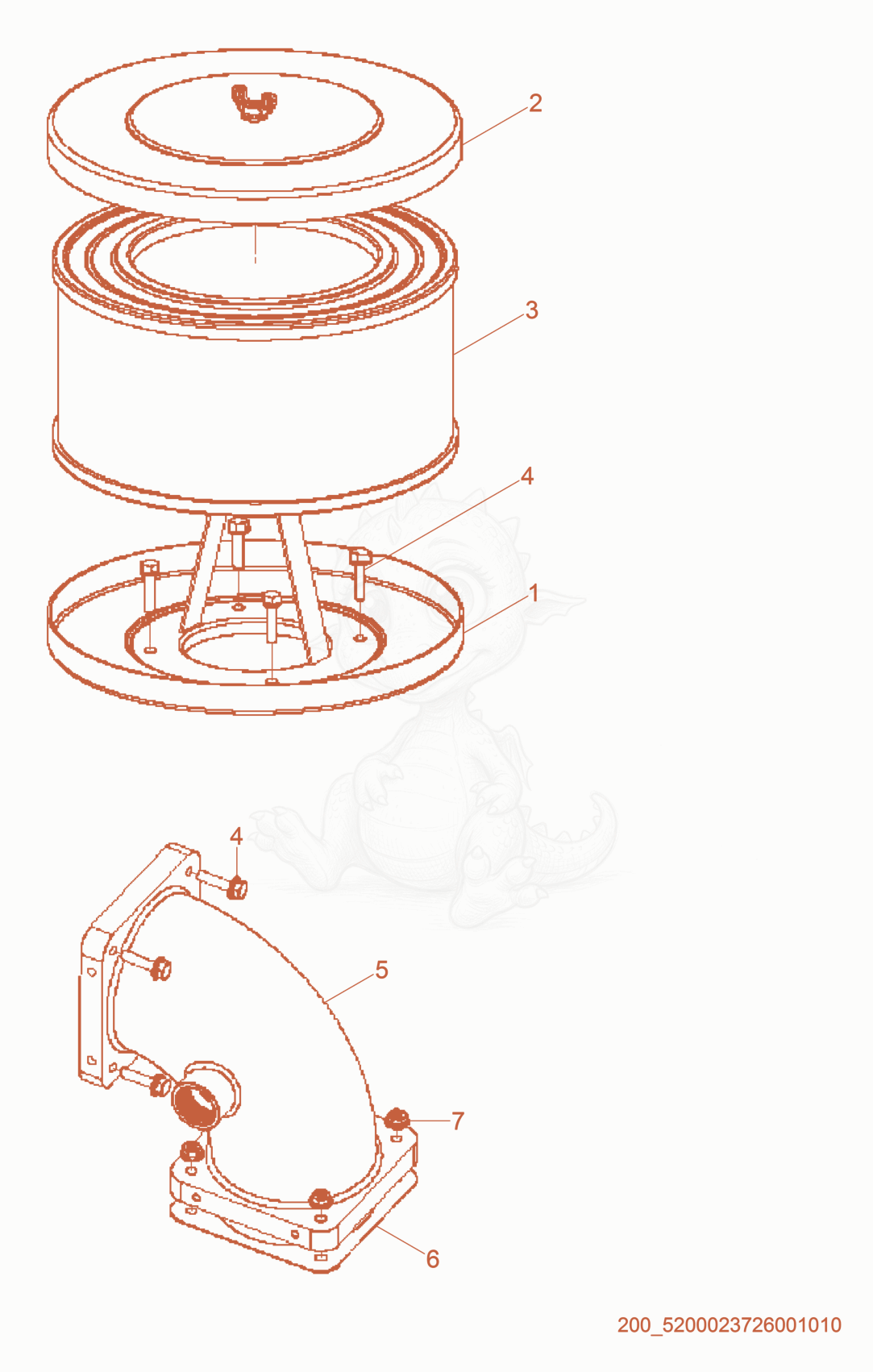 Exploded parts diagram of the Air filter of a Wacker Neuson GN165, with numbered balloons