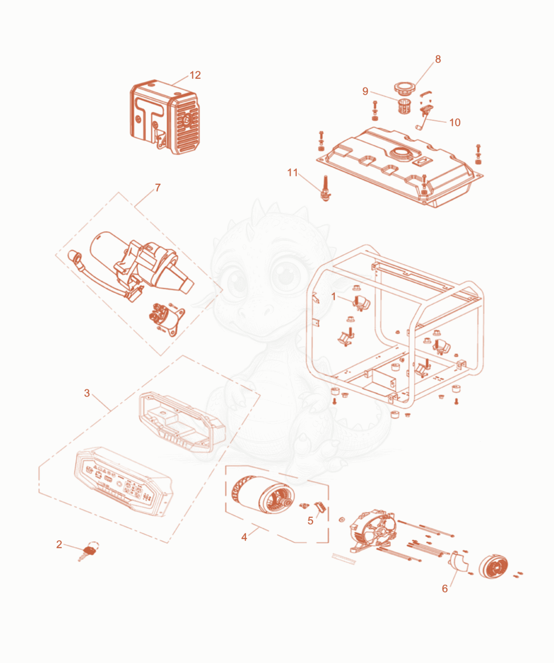Despiece del Generator de una máquina Wacker Neuson MG5-LA, con globos numerados