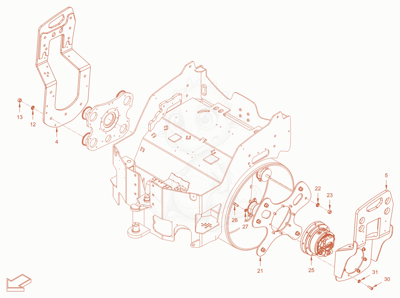 Despiece del mounting de una máquina Wacker Neuson RD24-100OE, con globos numerados