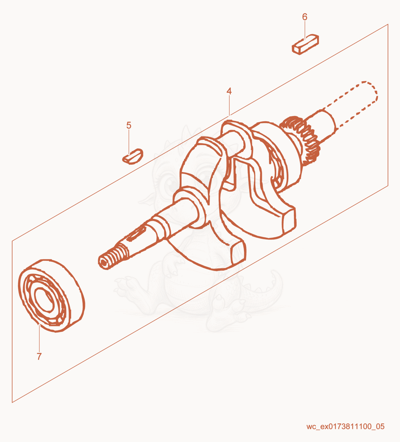 Exploded parts diagram of the Crankshaft of a Wacker Neuson BV50A-P, with numbered balloons
