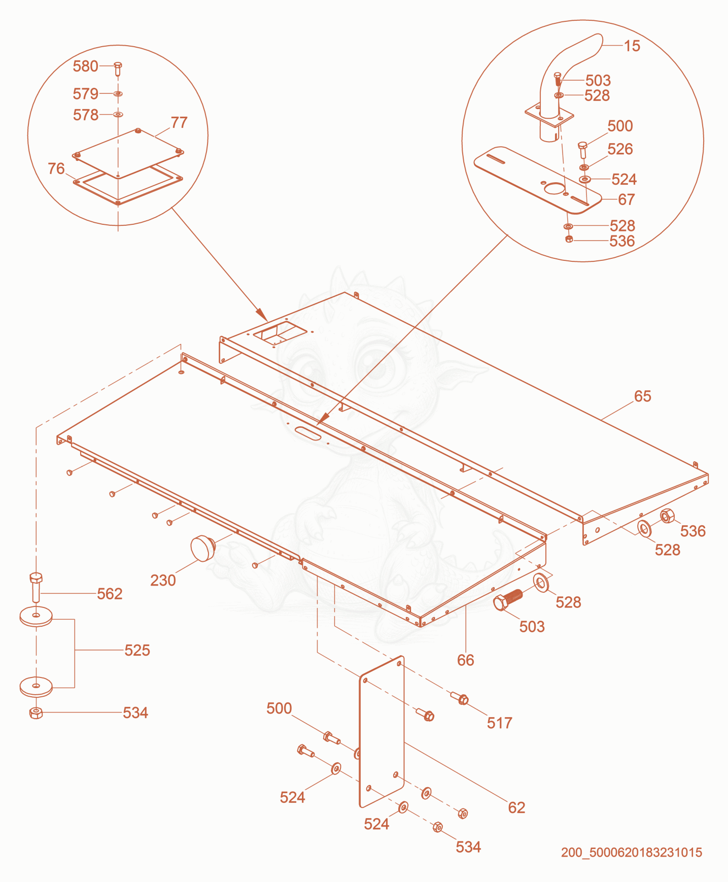 Despiece del Roof Panel de una máquina Wacker Neuson HI770XHD, con globos numerados